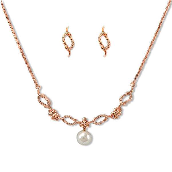 Taraash 925 Sterling Pearl Rose Gold Silver Necklace Set For Women - Taraash