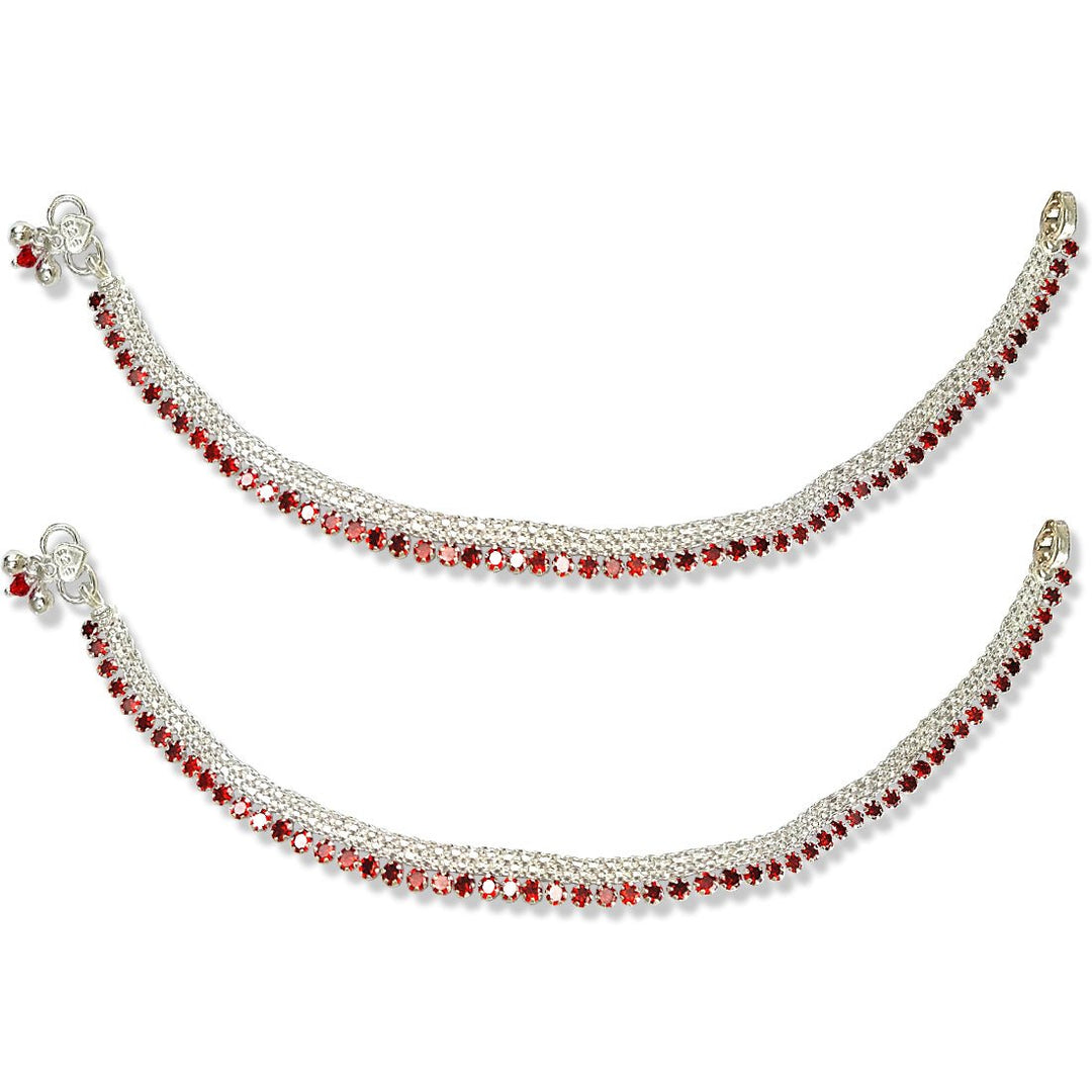 Taraash 925 Sterling Red Cz Silver Anklets For Women - Taraash