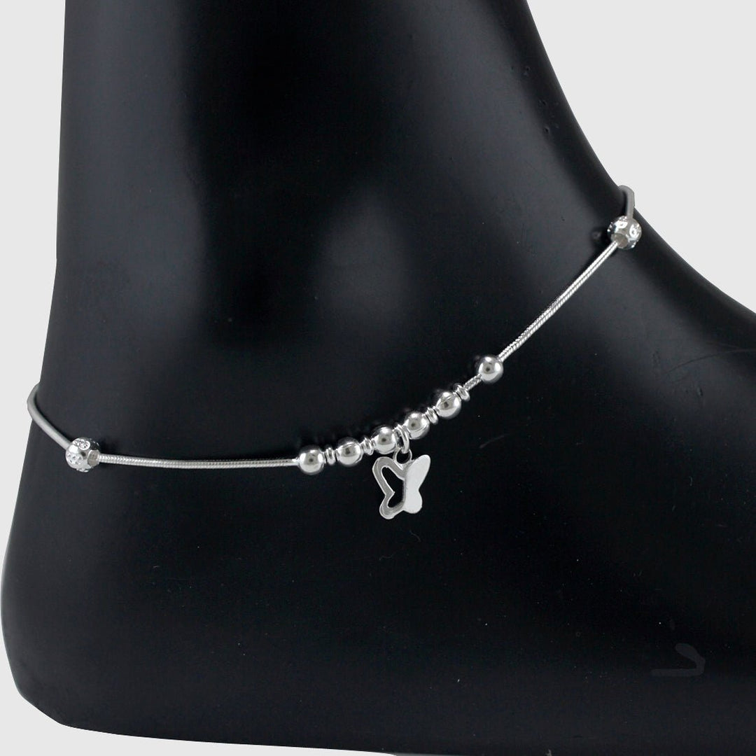 Taraash 925 Sterling Silver Anklet For Women With Silver Balls And Hanging Butterfly - Taraash
