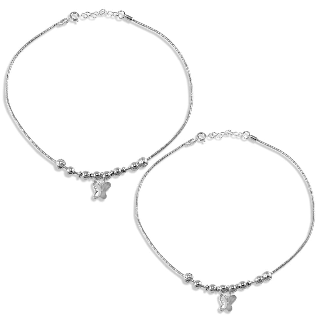 Taraash 925 Sterling Silver Anklet For Women With Silver Balls And Hanging Butterfly - Taraash