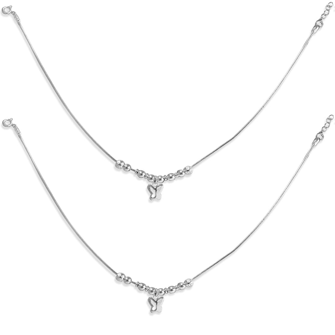 Taraash 925 Sterling Silver Anklet For Women With Silver Balls And Hanging Butterfly - Taraash