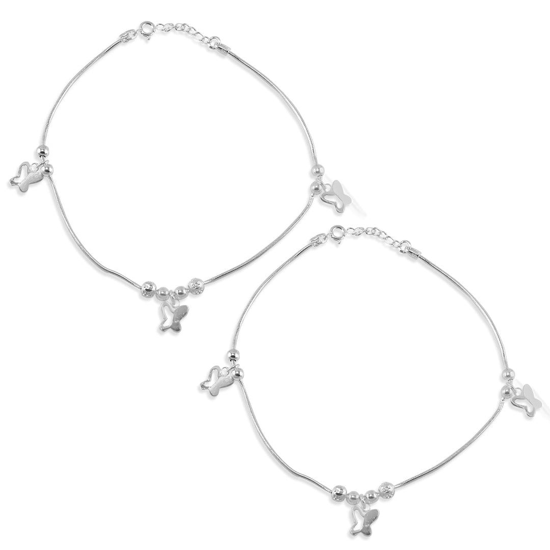 Taraash 925 Sterling Silver Anklet For Women With Silver Beads And Hanging Butterfly - Taraash