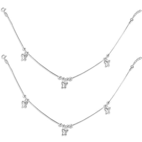 Taraash 925 Sterling Silver Anklet For Women With Silver Beads And Hanging Butterfly - Taraash