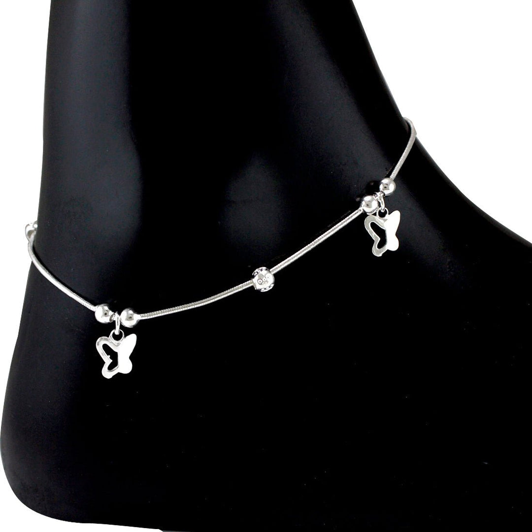 Taraash 925 Sterling Silver Anklet For Women With Silver Beads And Hanging Butterfly - Taraash