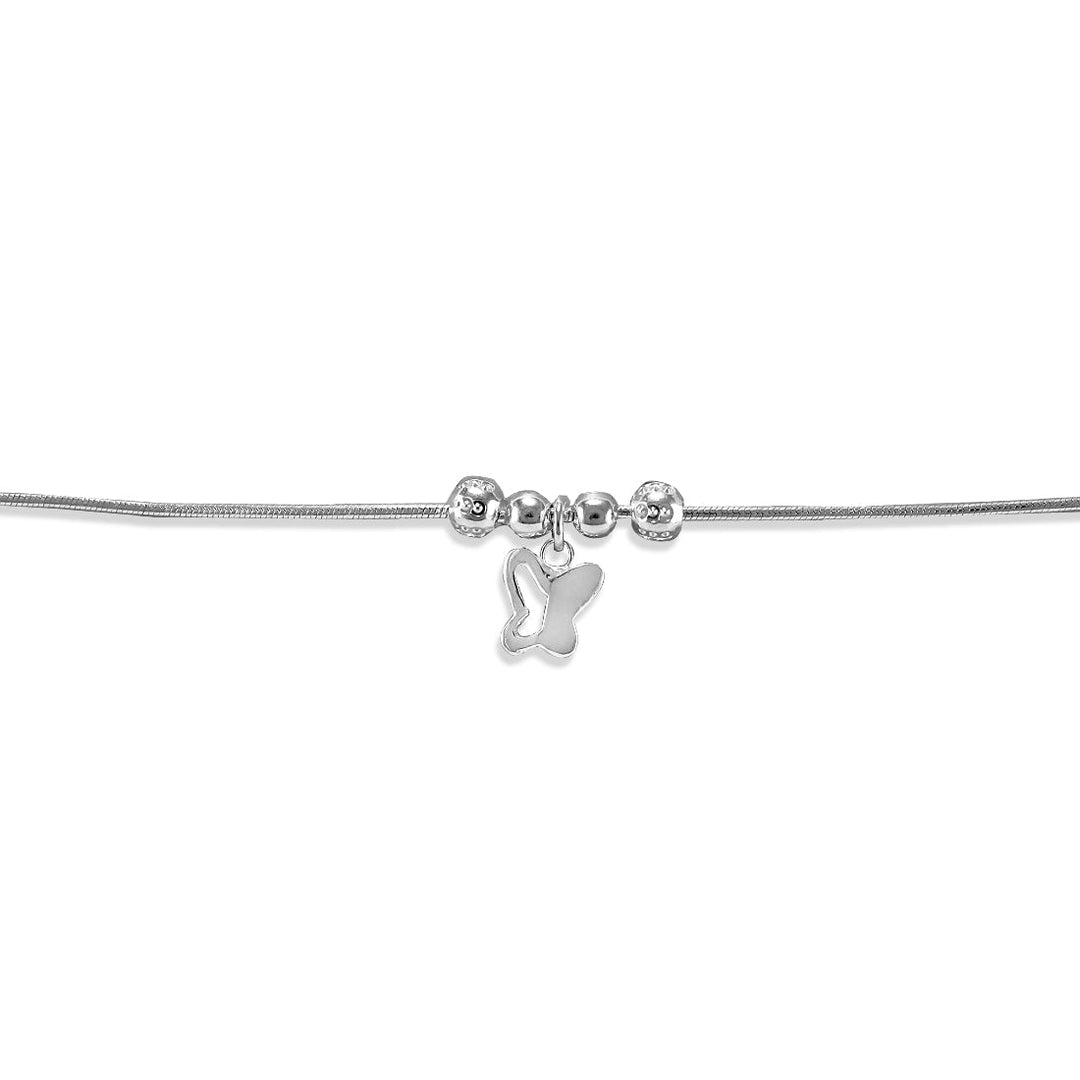 Taraash 925 Sterling Silver Anklet For Women With Silver Beads And Hanging Butterfly - Taraash