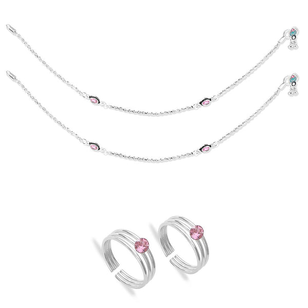 Taraash 925 Sterling Silver Anklet Toe Ring Combo For Women COMBO ANTR 111 - Taraash