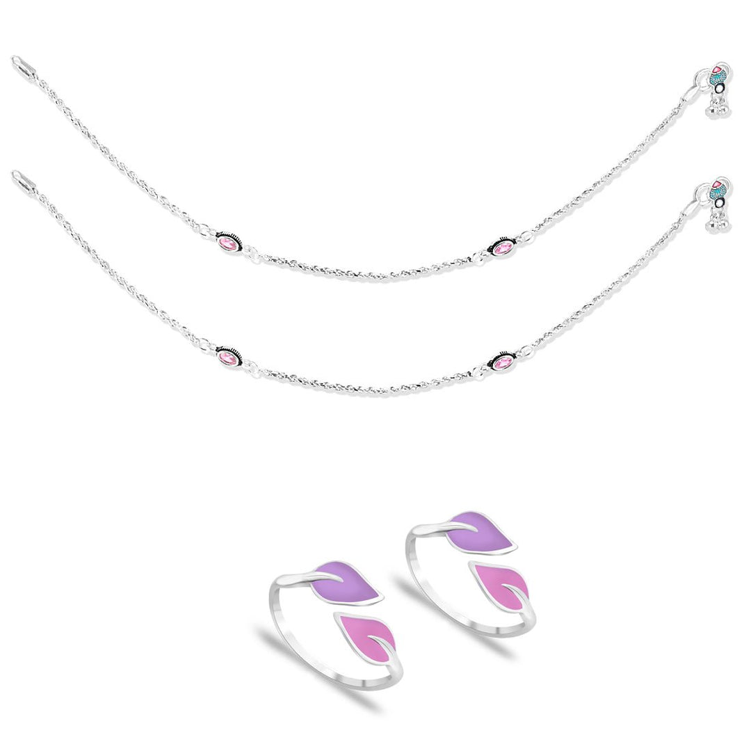 Taraash 925 Sterling Silver Anklet Toe Ring Combo For Women COMBO ANTR 112 - Taraash