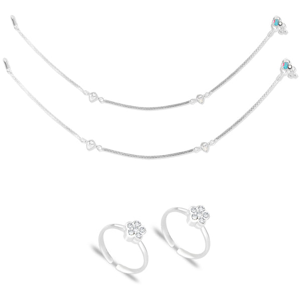 Taraash 925 Sterling Silver Anklet Toe Ring Combo For Women COMBO ANTR 117 - Taraash