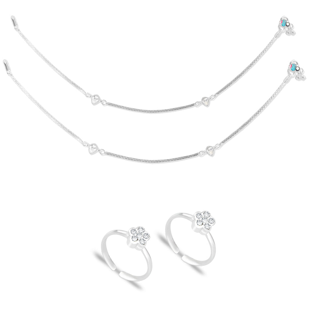 Taraash 925 Sterling Silver Anklet Toe Ring Combo For Women COMBO ANTR 117 - Taraash