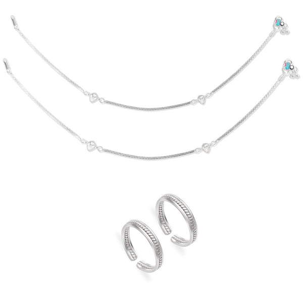 Taraash 925 Sterling Silver Anklet Toe Ring Combo For Women COMBO ANTR 118 - Taraash