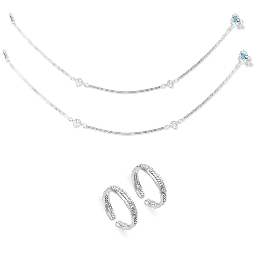 Taraash 925 Sterling Silver Anklet Toe Ring Combo For Women COMBO ANTR 118 - Taraash