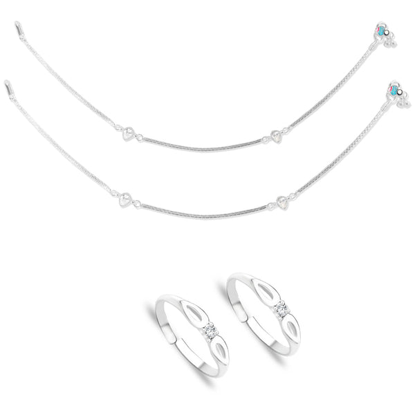 Taraash 925 Sterling Silver Anklet Toe Ring Combo For Women COMBO ANTR 119 - Taraash