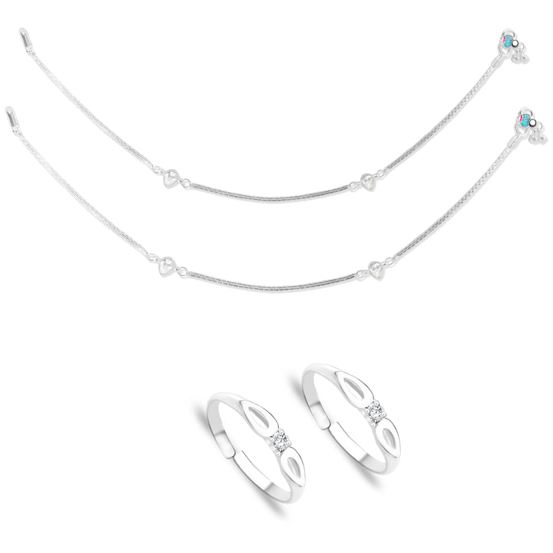 Taraash 925 Sterling Silver Anklet Toe Ring Combo For Women COMBO ANTR 119 - Taraash