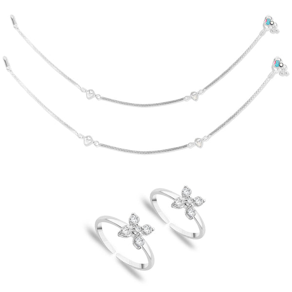 Taraash 925 Sterling Silver Anklet Toe Ring Combo For Women COMBO ANTR 120 - Taraash