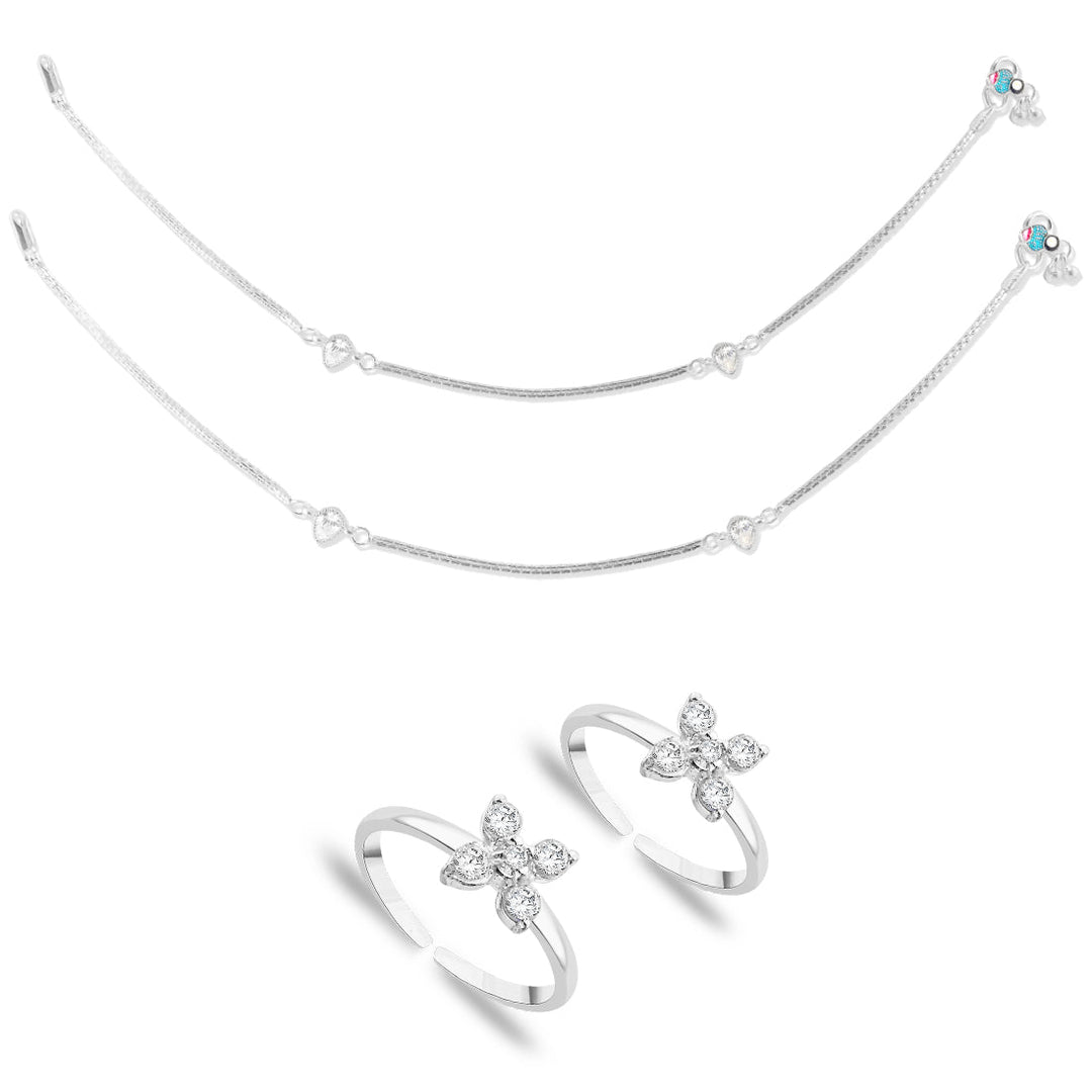 Taraash 925 Sterling Silver Anklet Toe Ring Combo For Women COMBO ANTR 120 - Taraash