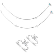 Taraash 925 Sterling Silver Anklet Toe Ring Combo For Women COMBO ANTR 120 - Taraash