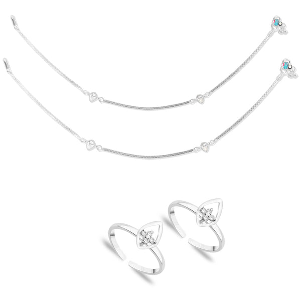 Taraash 925 Sterling Silver Anklet Toe Ring Combo For Women COMBO ANTR 121 - Taraash