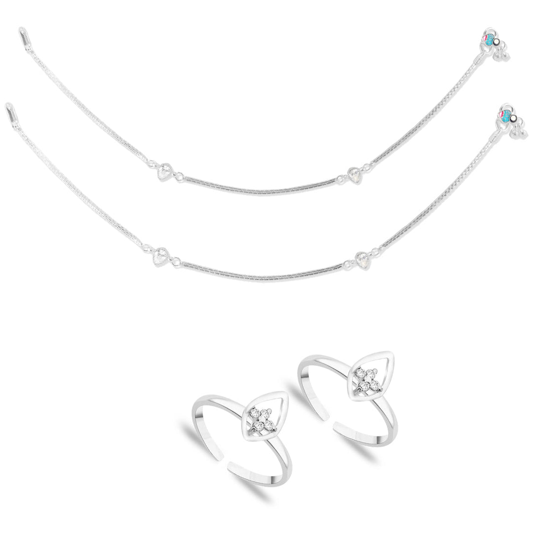 Taraash 925 Sterling Silver Anklet Toe Ring Combo For Women COMBO ANTR 121 - Taraash