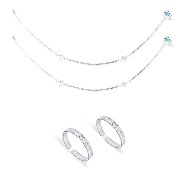 Taraash 925 Sterling Silver Anklet Toe Ring Combo For Women COMBO ANTR 122 - Taraash