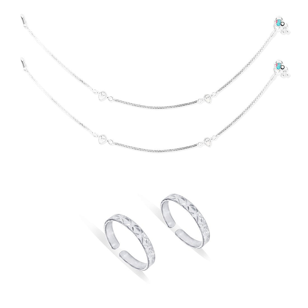 Taraash 925 Sterling Silver Anklet Toe Ring Combo For Women COMBO ANTR 122 - Taraash