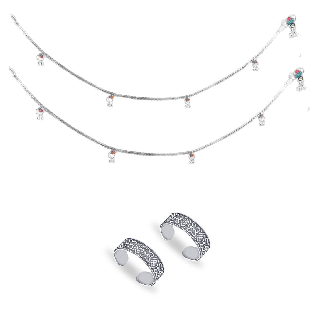 Taraash 925 Sterling Silver Anklet Toe Ring Combo For Women COMBO ANTR 123 - Taraash