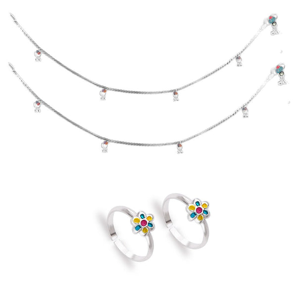 Taraash 925 Sterling Silver Anklet Toe Ring Combo For Women COMBO ANTR 124 - Taraash