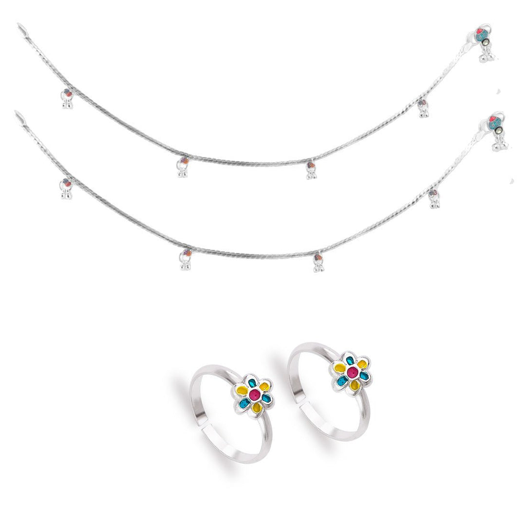Taraash 925 Sterling Silver Anklet Toe Ring Combo For Women COMBO ANTR 124 - Taraash