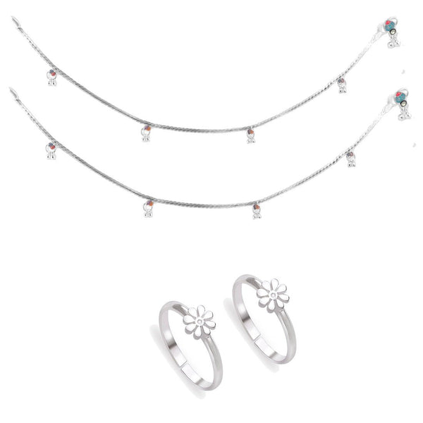 Taraash 925 Sterling Silver Anklet Toe Ring Combo For Women COMBO ANTR 126 - Taraash