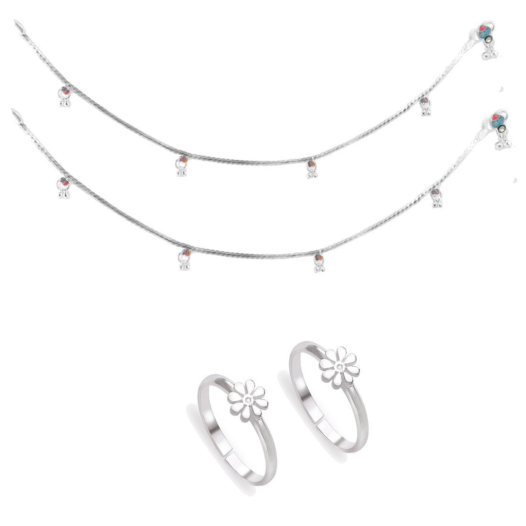 Taraash 925 Sterling Silver Anklet Toe Ring Combo For Women COMBO ANTR 126 - Taraash