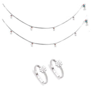 Taraash 925 Sterling Silver Anklet Toe Ring Combo For Women COMBO ANTR 126 - Taraash
