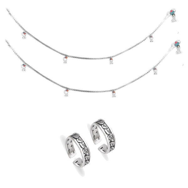 Taraash 925 Sterling Silver Anklet Toe Ring Combo For Women COMBO ANTR 127 - Taraash