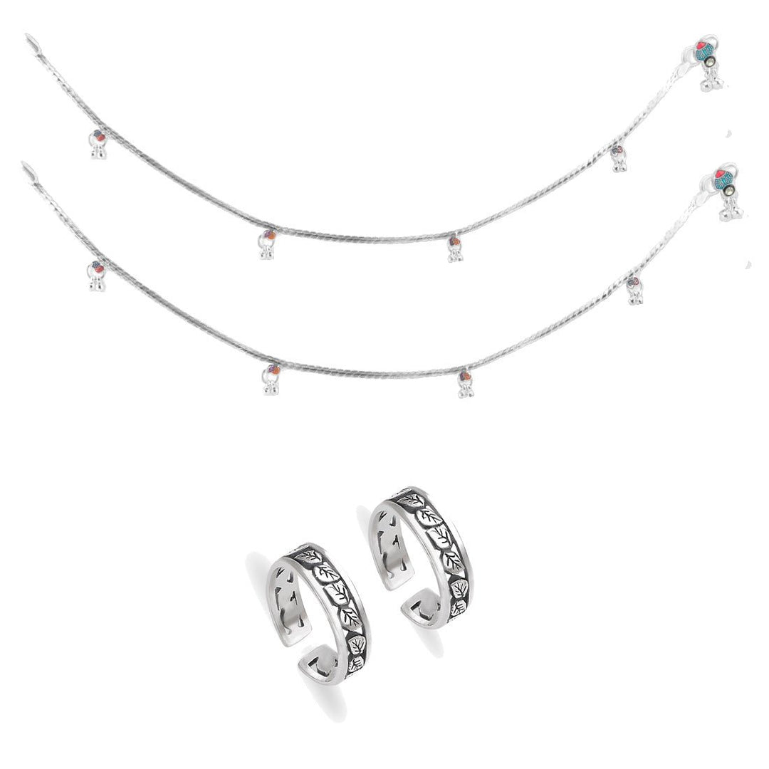 Taraash 925 Sterling Silver Anklet Toe Ring Combo For Women COMBO ANTR 127 - Taraash