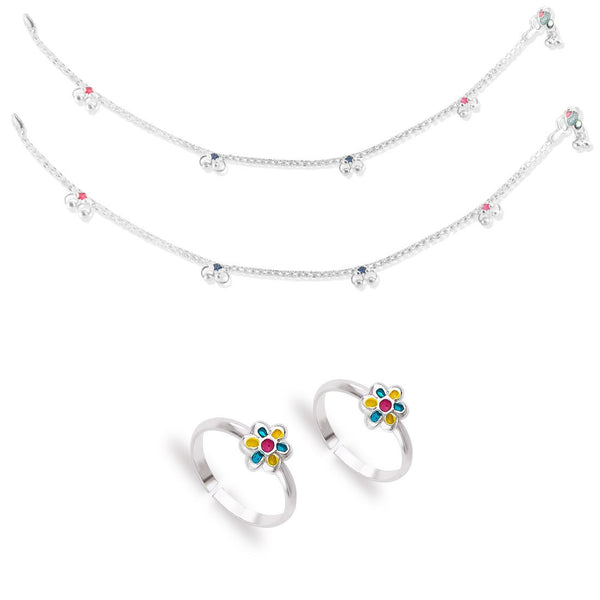 Taraash 925 Sterling Silver Anklet Toe Ring Combo For Women COMBO ANTR 128 - Taraash