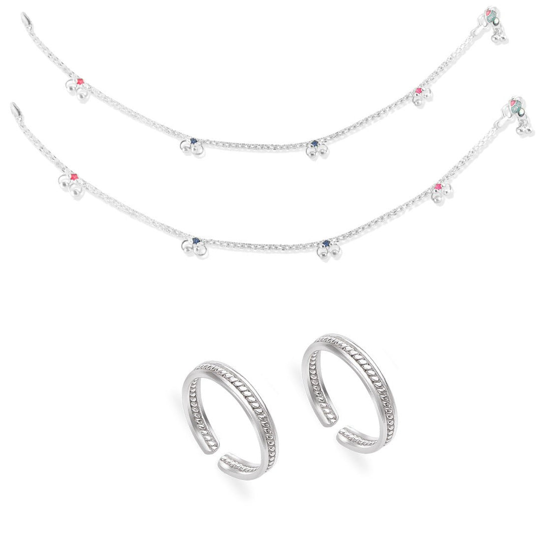 Taraash 925 Sterling Silver Anklet Toe Ring Combo For Women COMBO ANTR 129 - Taraash
