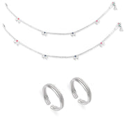 Taraash 925 Sterling Silver Anklet Toe Ring Combo For Women COMBO ANTR 129 - Taraash