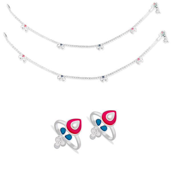 Taraash 925 Sterling Silver Anklet Toe Ring Combo For Women COMBO ANTR 130 - Taraash