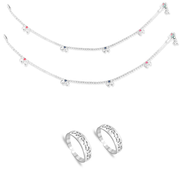 Taraash 925 Sterling Silver Anklet Toe Ring Combo For Women COMBO ANTR 131 - Taraash