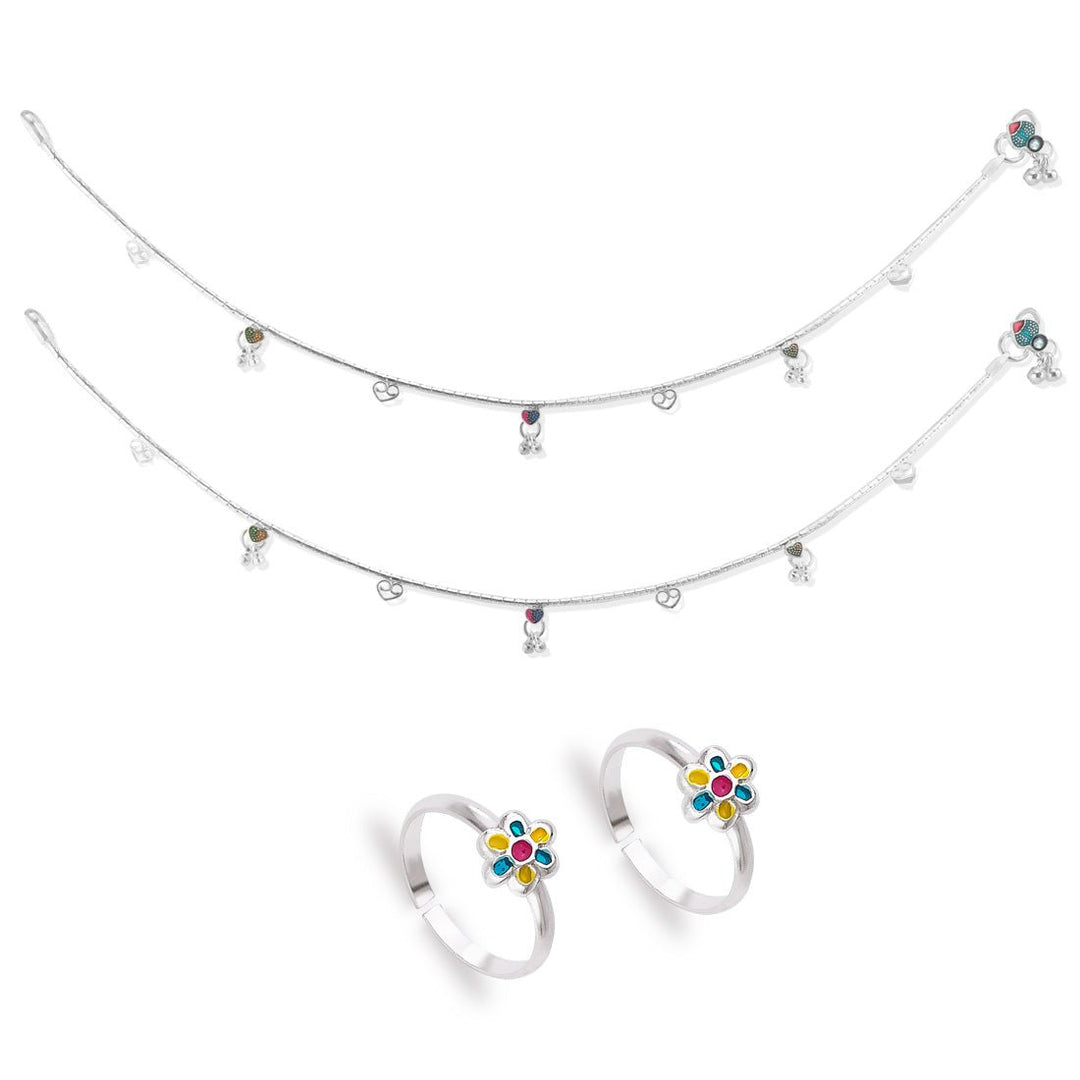 Taraash 925 Sterling Silver Anklet Toe Ring Combo For Women COMBO ANTR 132 - Taraash