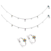 Taraash 925 Sterling Silver Anklet Toe Ring Combo For Women COMBO ANTR 132 - Taraash