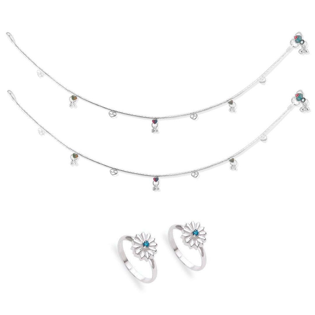 Taraash 925 Sterling Silver Anklet Toe Ring Combo For Women COMBO ANTR 133 - Taraash