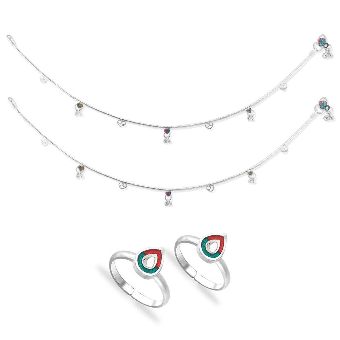 Taraash 925 Sterling Silver Anklet Toe Ring Combo For Women COMBO ANTR 134 - Taraash