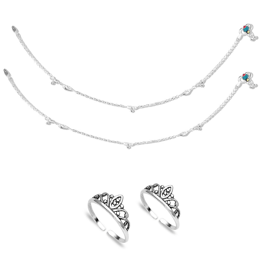Taraash 925 Sterling Silver Anklet Toe Ring Combo For Women COMBO ANTR 135 - Taraash