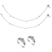 Taraash 925 Sterling Silver Anklet Toe Ring Combo For Women COMBO ANTR 135 - Taraash
