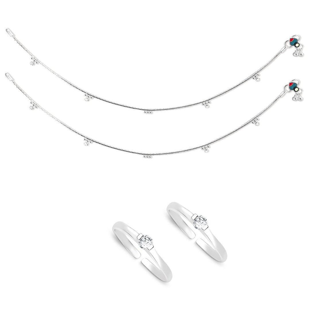 Taraash 925 Sterling Silver Anklet Toe Ring Combo For Women COMBO ANTR 143 - Taraash