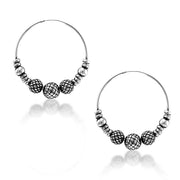 Taraash 925 Sterling Silver Antique Beaded Hoop For Women - Taraash