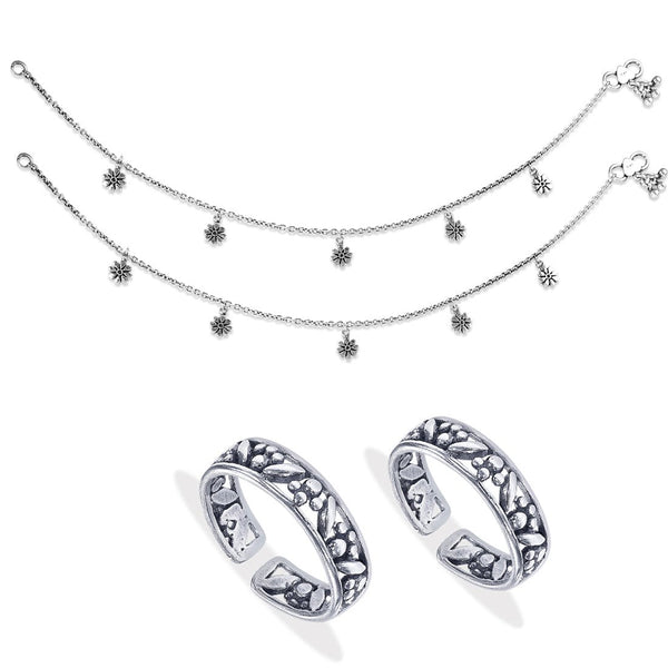 Taraash 925 Sterling Silver Antique Collection Combo of Anklet and Toe Ring COMBO ANTR 156 - Taraash