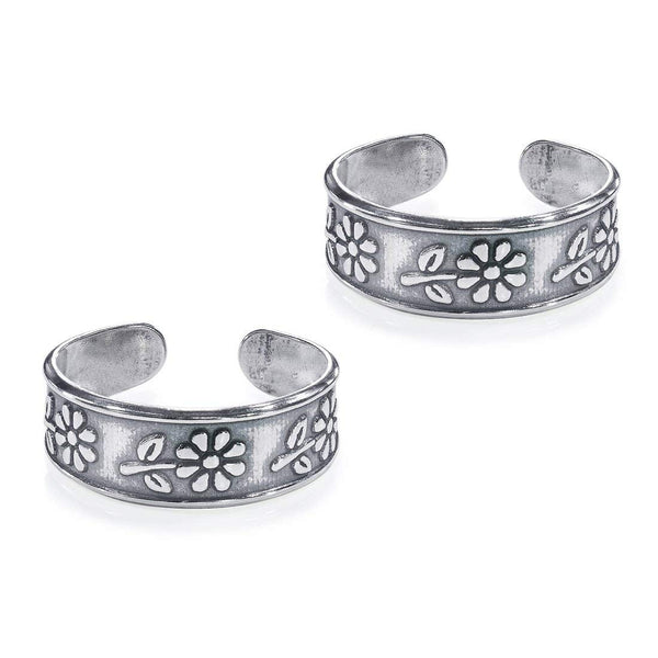 Taraash 925 Sterling Silver Antique Floral Design Toe Ring For Women LR1141A - Taraash