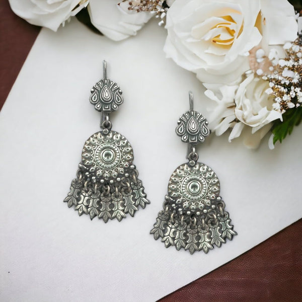 Taraash 925 Sterling Silver Antique Floral Jhumki For Women - Taraash