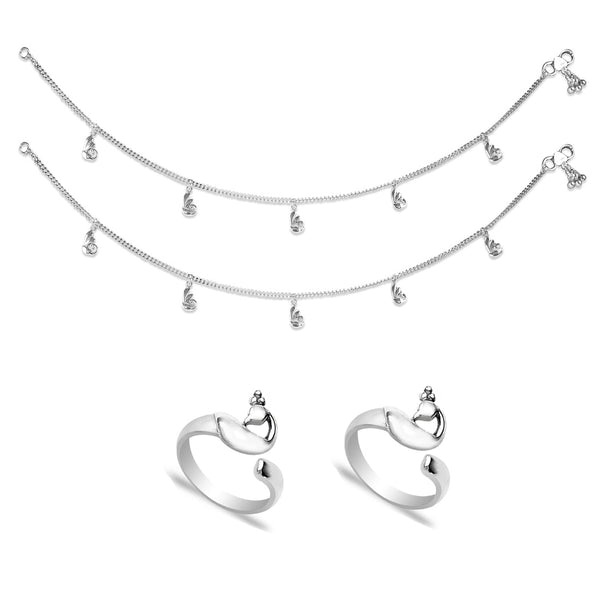 Taraash 925 Sterling Silver Antique Peacock Design Combo of Anklet and Toe Ring COMBO ANTR 150 - Taraash