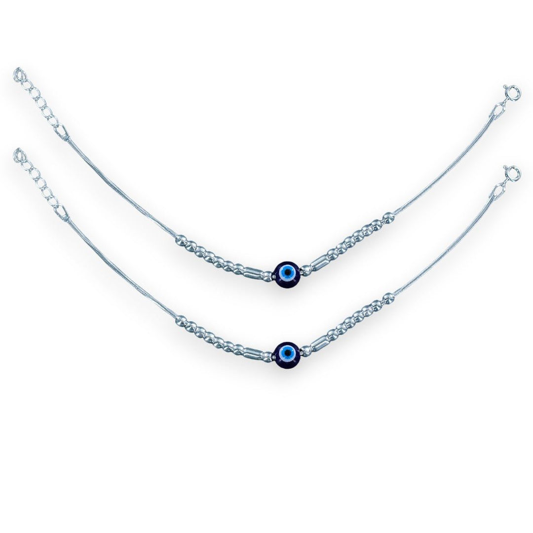 Taraash 925 Sterling Silver Beaded Evil Eye Anklet For Babies - Taraash
